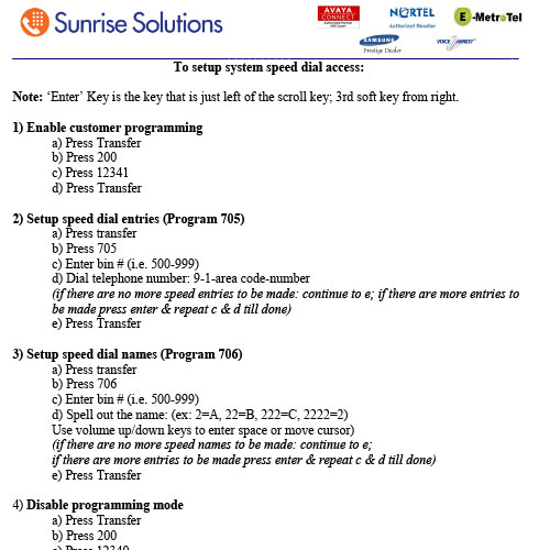 Samsung Digital System Speed Dial System Setup Guide