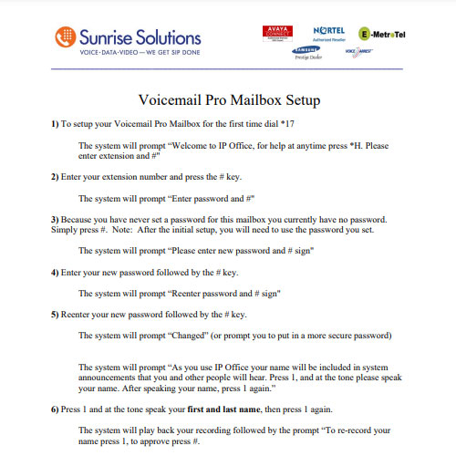 Voicemail Pro User Mailbox Setup Directions
