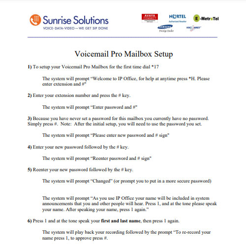 Voicemail Pro User Mailbox Setup Directions