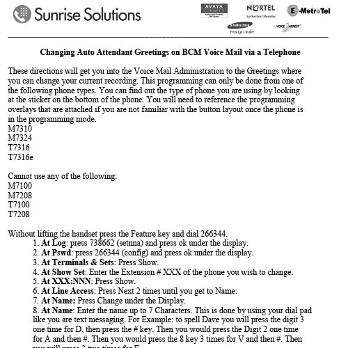 BCM Voicemail – Changing Auto Attendant Greeting