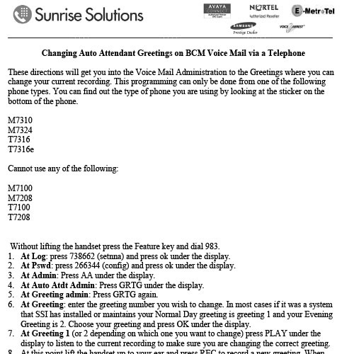 Changing AA Greetings on BCM via Phone