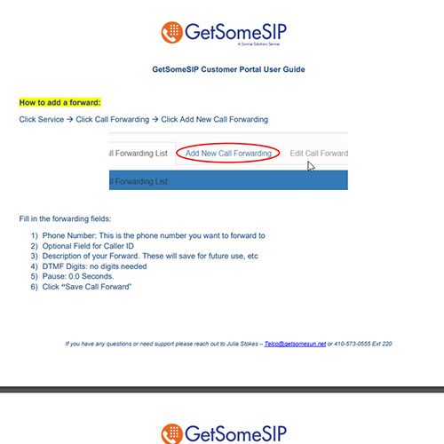  GSS Customer Portal – Set Up Call Forwarding