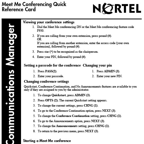 Meet Me Conferencing Quick Reference