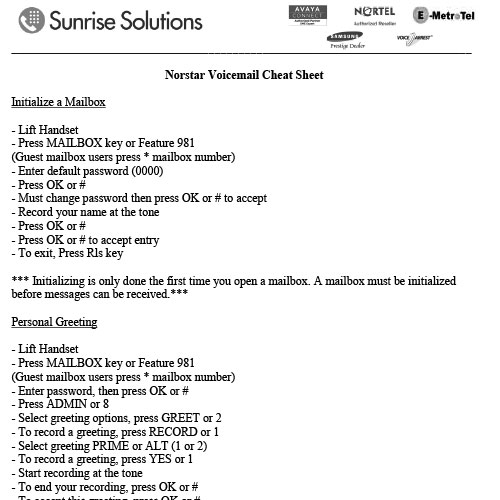 Norstar Voicemail & Phone Cheat Sheet