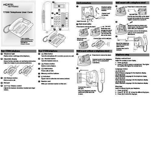 Nortel – T7208 Telephone User Card