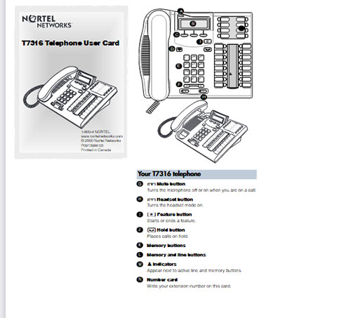 Nortel – T7316 Telephone User Card