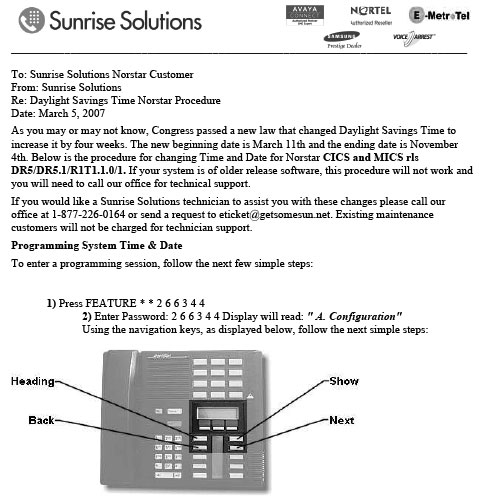 Nortel Time Change Notification Procedure