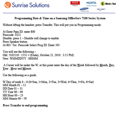 Samsung OfficeServ 7100 Series – Data and Time Programming