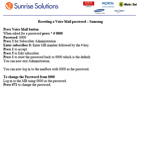 Samsung – Resetting a Voicemail Password